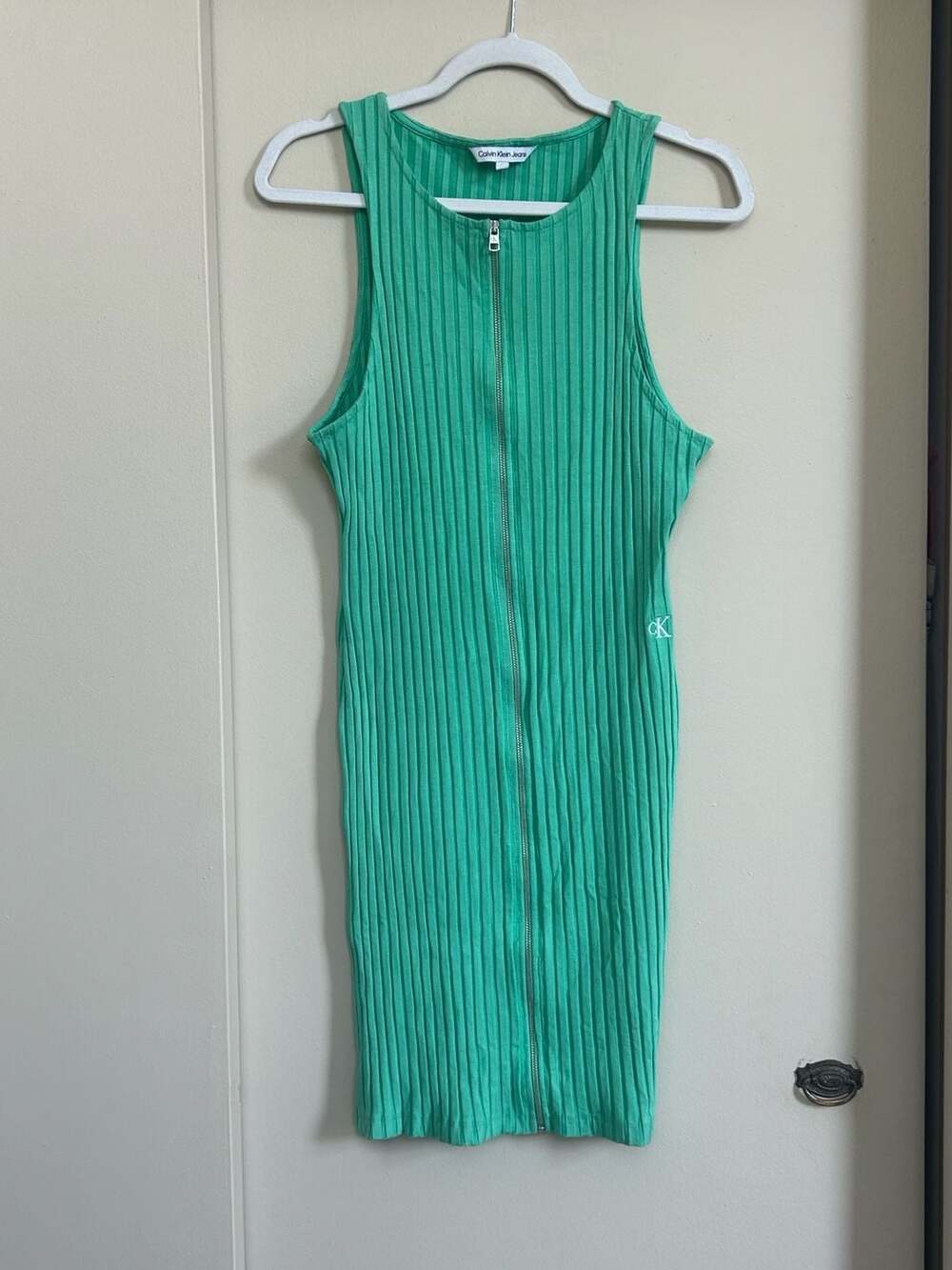 Calvin Klein Jeans Ribbed Zip Front Mini Dress Green Size M
